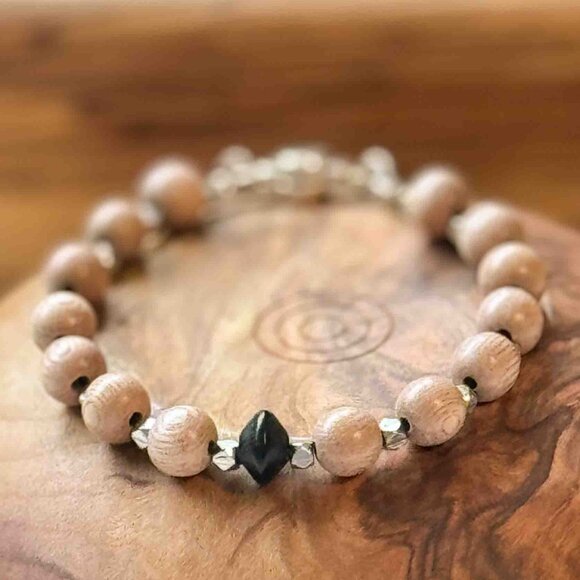 Handmade Other - Unisex Rosewood beaded bracelet with metal accent beads